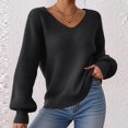 thumbnail image 3 of Fmbrln Womens Oversized Knitted Sweaters Tops Fall Winter Fashion Long Sleeve V Neck Sweaters Casual Loose Comfy Pullover Sweaters Black L, 3 of 5