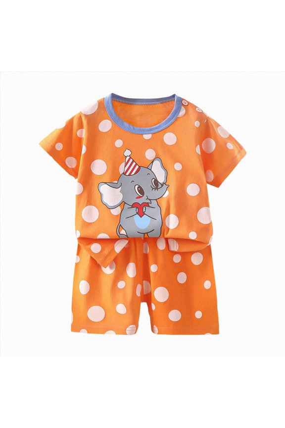 Boys Comfortable Short Sleeved Pieces Set with Cartoon Print (2-3 Years,White)