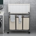thumbnail image 3 of 3 Bag Laundry Basket Sorter Heavy Duty Rolling Lockable Wheels Laundry Hamper Cart with Ironing Board and Removable Bags, Beige, 3 of 6