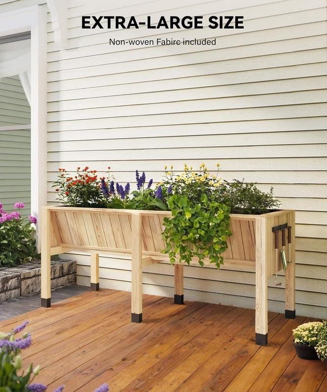 Towallmark 45x23x30 Inches Raised Garden Bed, Elevated Planter Box, Outdoor Wooden Garden Bed for Vegetables Herbs, Patio Balcony Backyard Cedar Raised Bed with Hooks and Legs