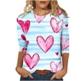 thumbnail image 4 of TaTaai Women's Valentine Heart Print 3/4 Sleeve Round Neck Loose T-Shirt, Valentine's Day Gift, Casual Daily Home Work Top Gift, 4 of 5