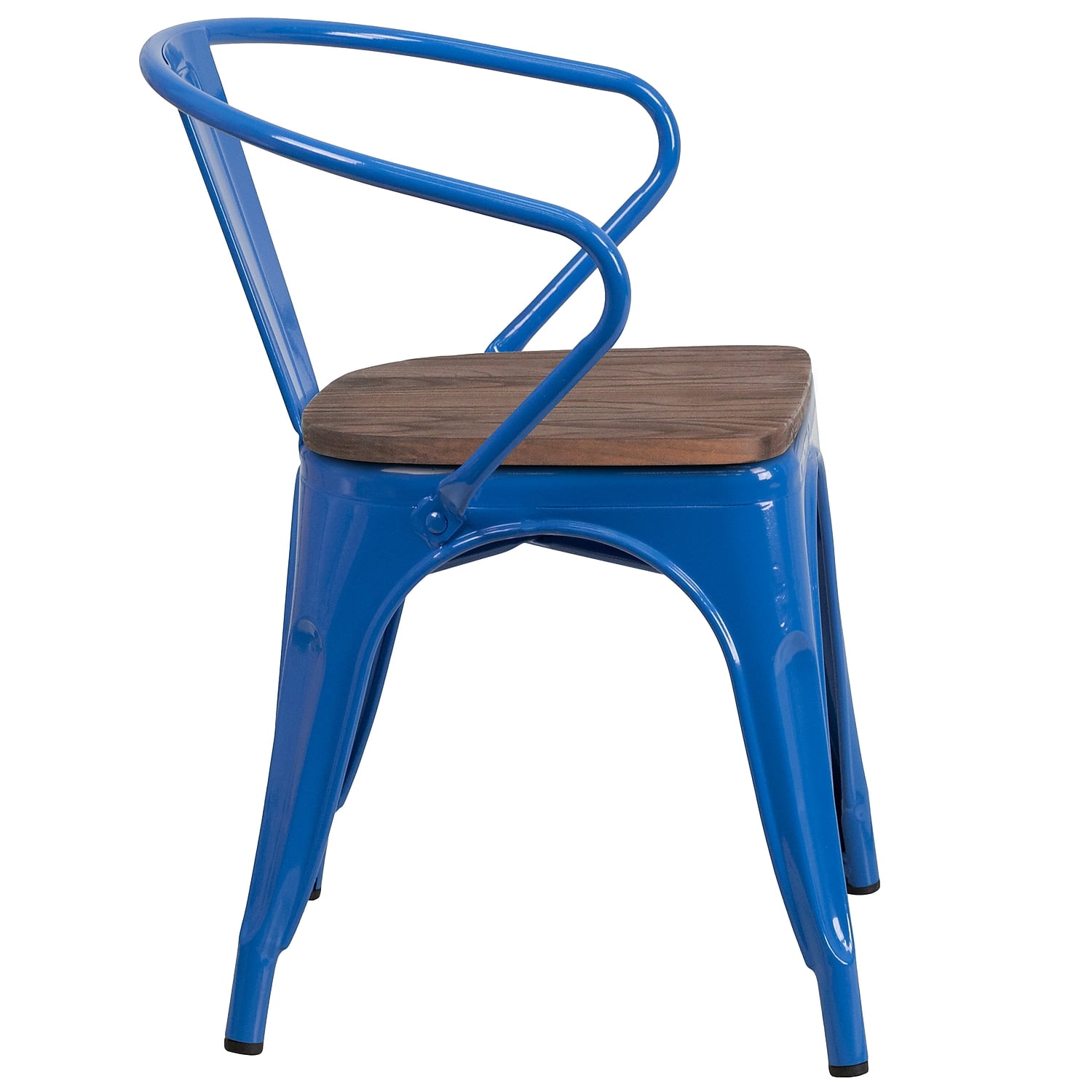Flash Furniture 4 Pk. Blue Metal Chair with Wood Seat and Arms