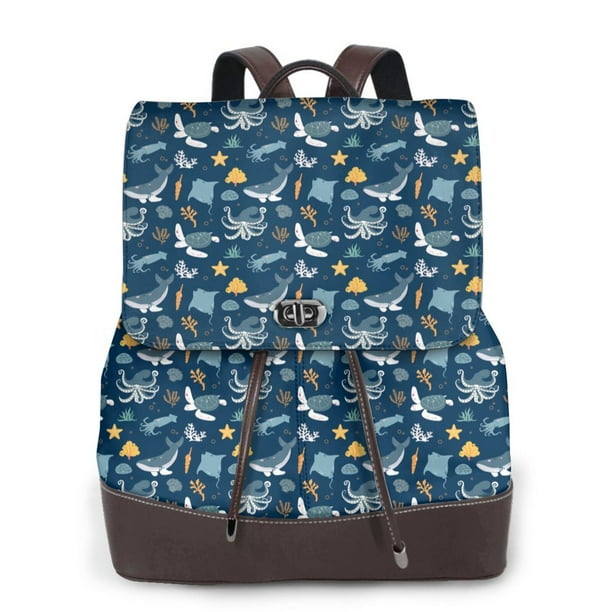Disketp Sea Turtle Mochila de Cuero para Mujer, Bolso de Espalda Antirrobo con Estilo para Viaje, Trabajo y Uso Diario