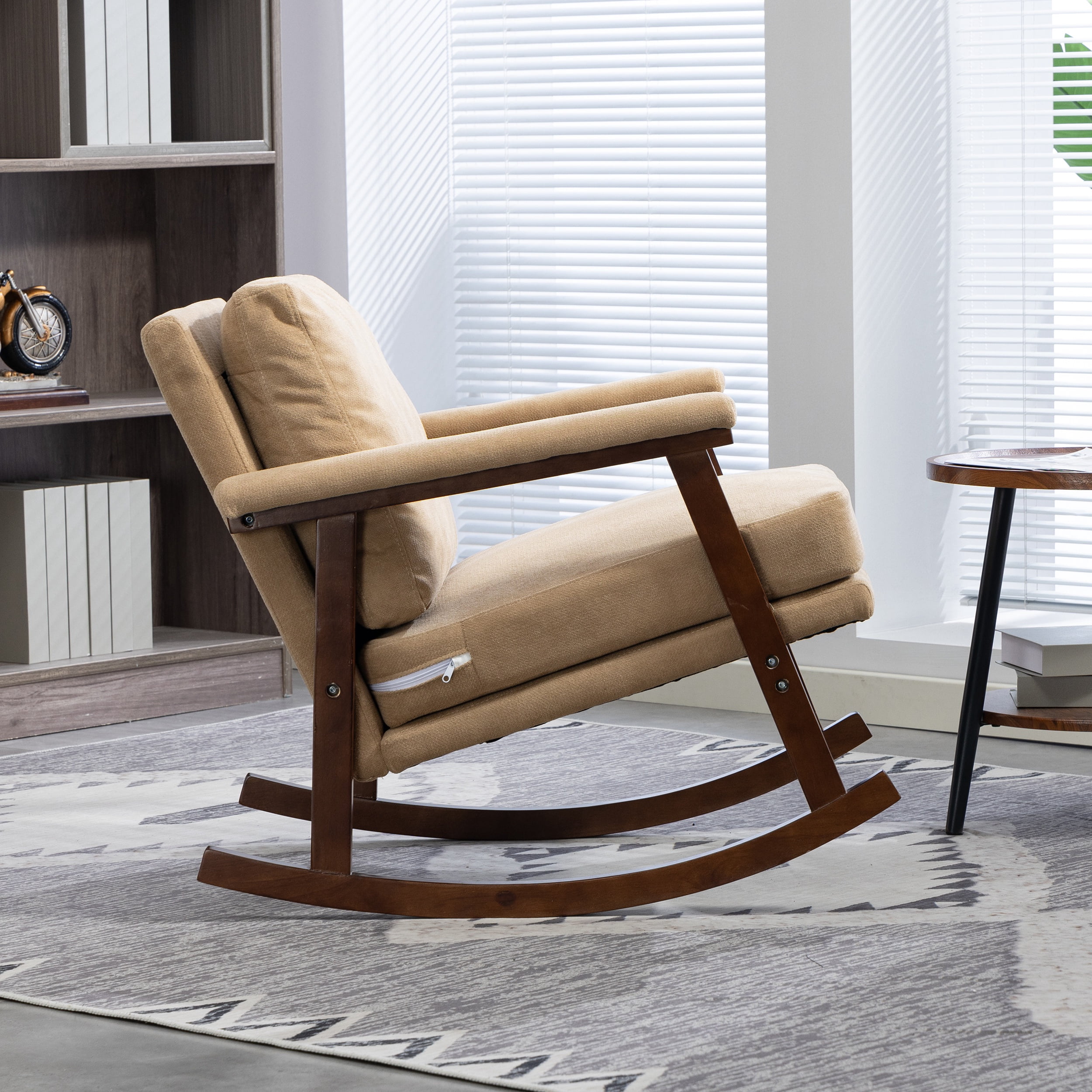 Paproos Rocking Chair, Paproos Velvet Upholstered Rocker Chair, Glider Rocker Accent Chair with Cushion, Rocking Chair for Nursery, Armchair Reading Chair for Living Room Bedroom, Khaki