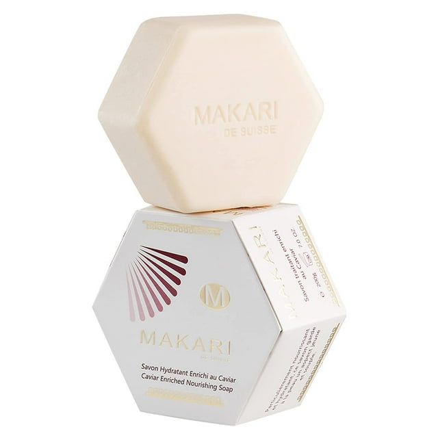 Jabón de tratamiento enriquecido con caviar clásico Makari 7.0 oz - Jabón de barra hidratante e iluminador para rostro y cuerpo - Limpiador antienvejecimiento que combate la sequedad, opacidad, arruga