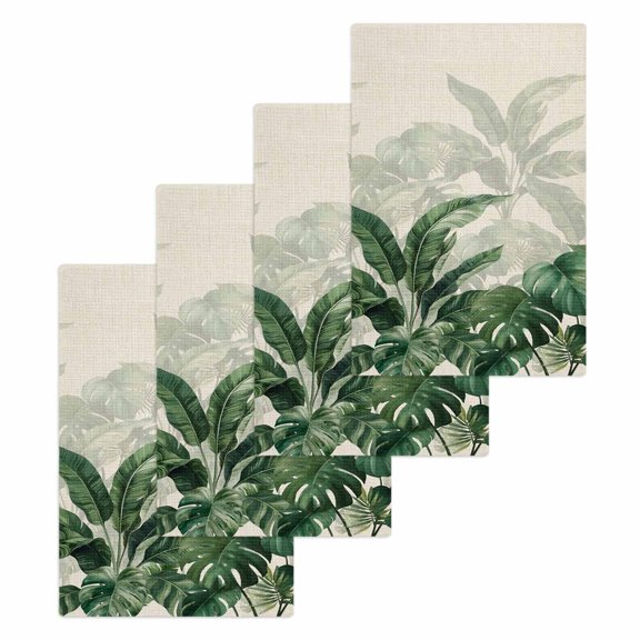 Palm Leaves Tropical Kitchen Dish Towels for Drying Dishes Set of 4, Green Botanical Summer Linen Waffle Weave Microfiber Hand Tea Bathroom Towels Quick Dry & Absorbent Towel 15.7x23.6