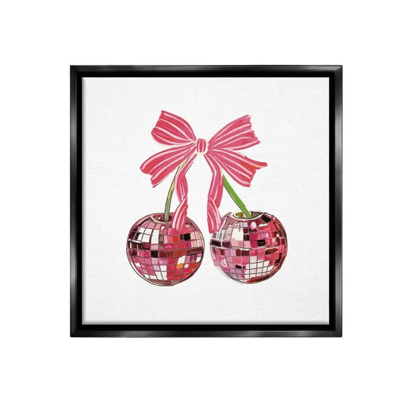 Stupell Industries Cherries & Striped Bow Food & Beverage Painting Black Floater Framed Canvas Art Print Wall Art, 18 x 18