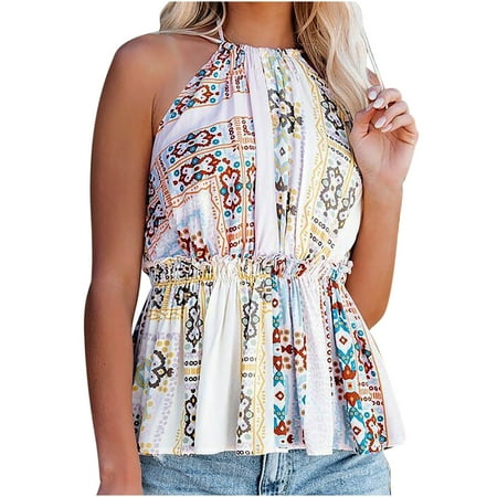 

ClodeEU Women S Summer Sexy Halter Sleeveless Printed Camisole Slim tops
