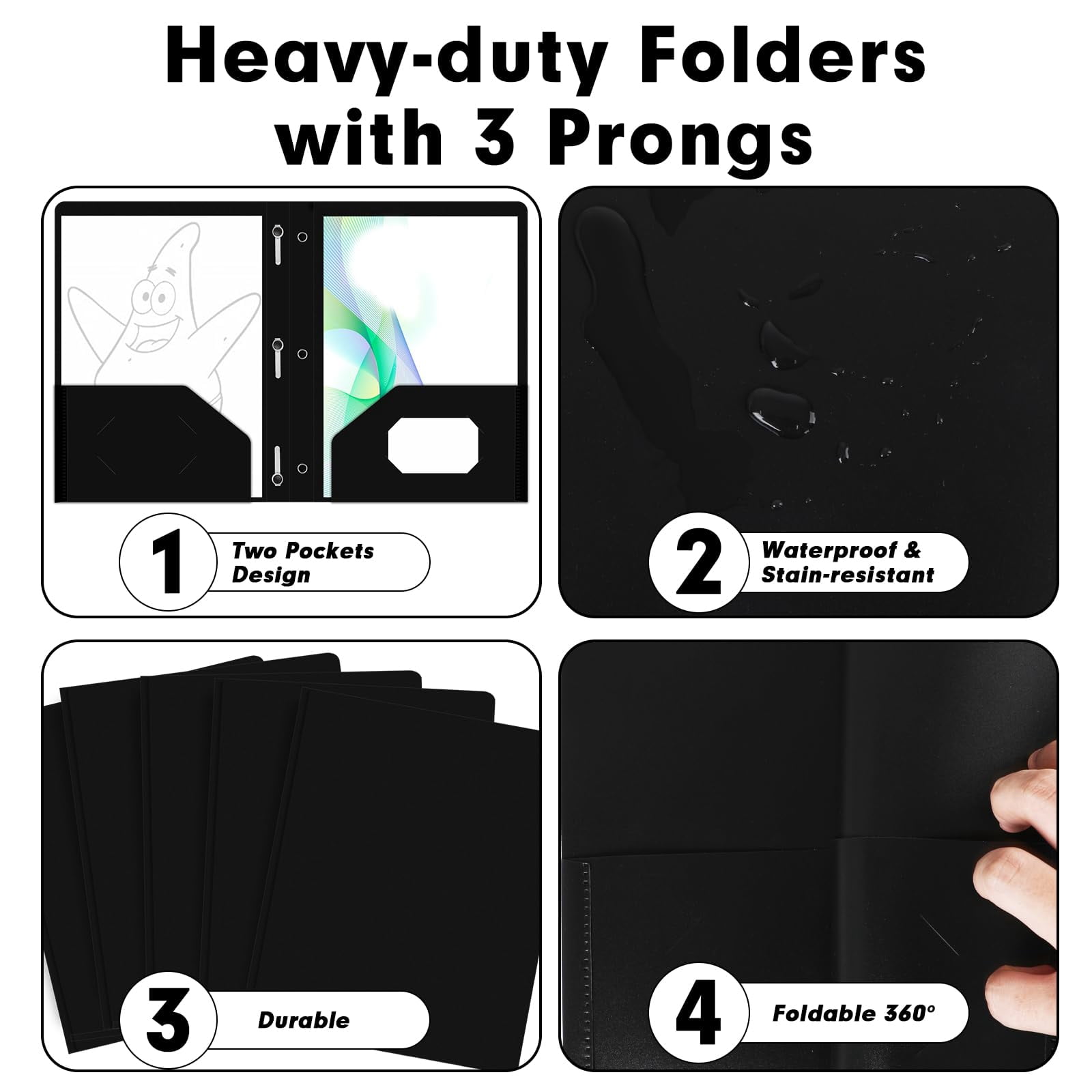 Plastic 2 Pocket Folders With Prongs  30 Pack Heavyweight Letter Size Poly 3 Metal Fastener Clips (black)