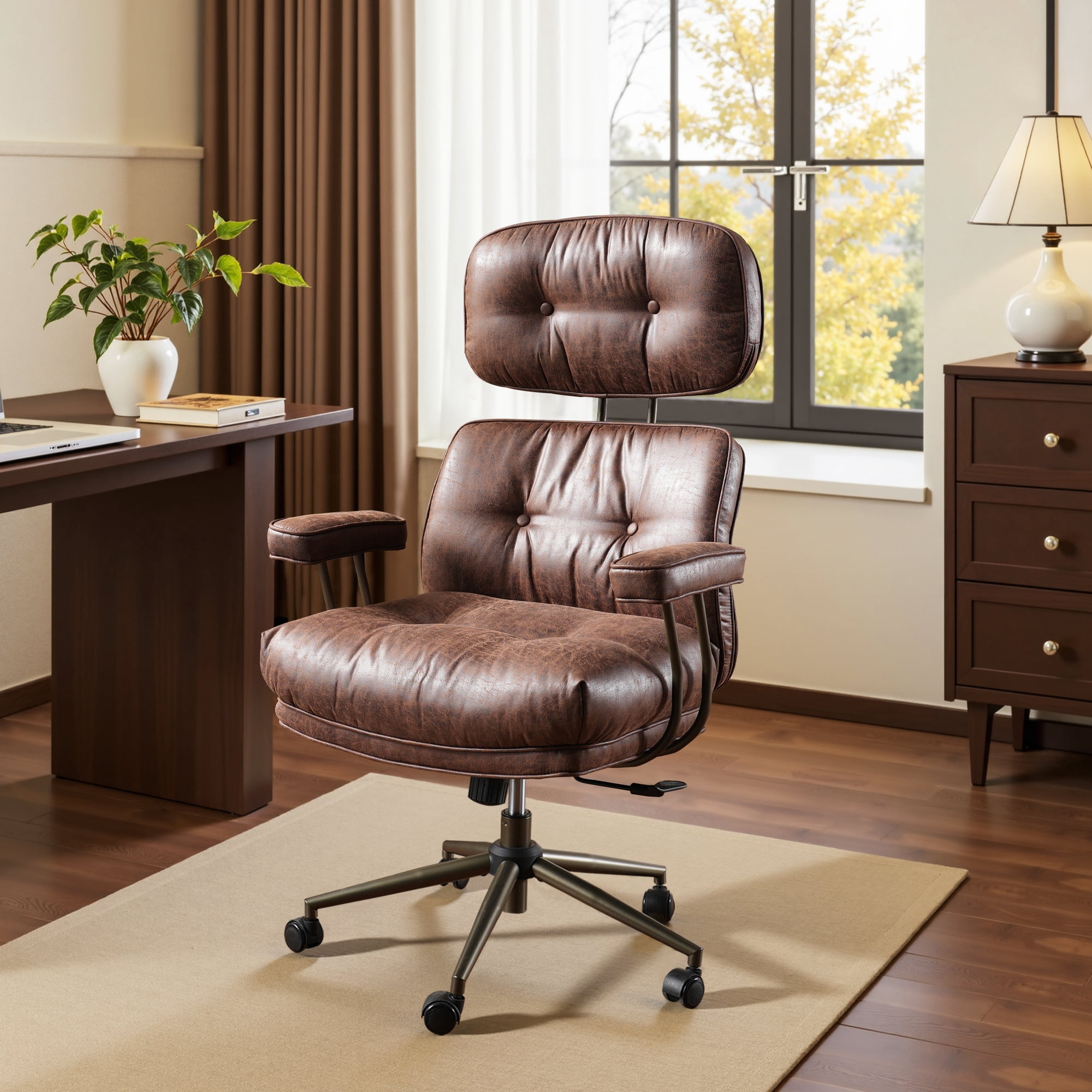 XIZZI Executive Office Chair, Oversized Computer Desk Chair with High Back, Ergonomic Elegant Design, Multi-Layer Memory Foam Cushion, Dark Brown (Suede Leather)