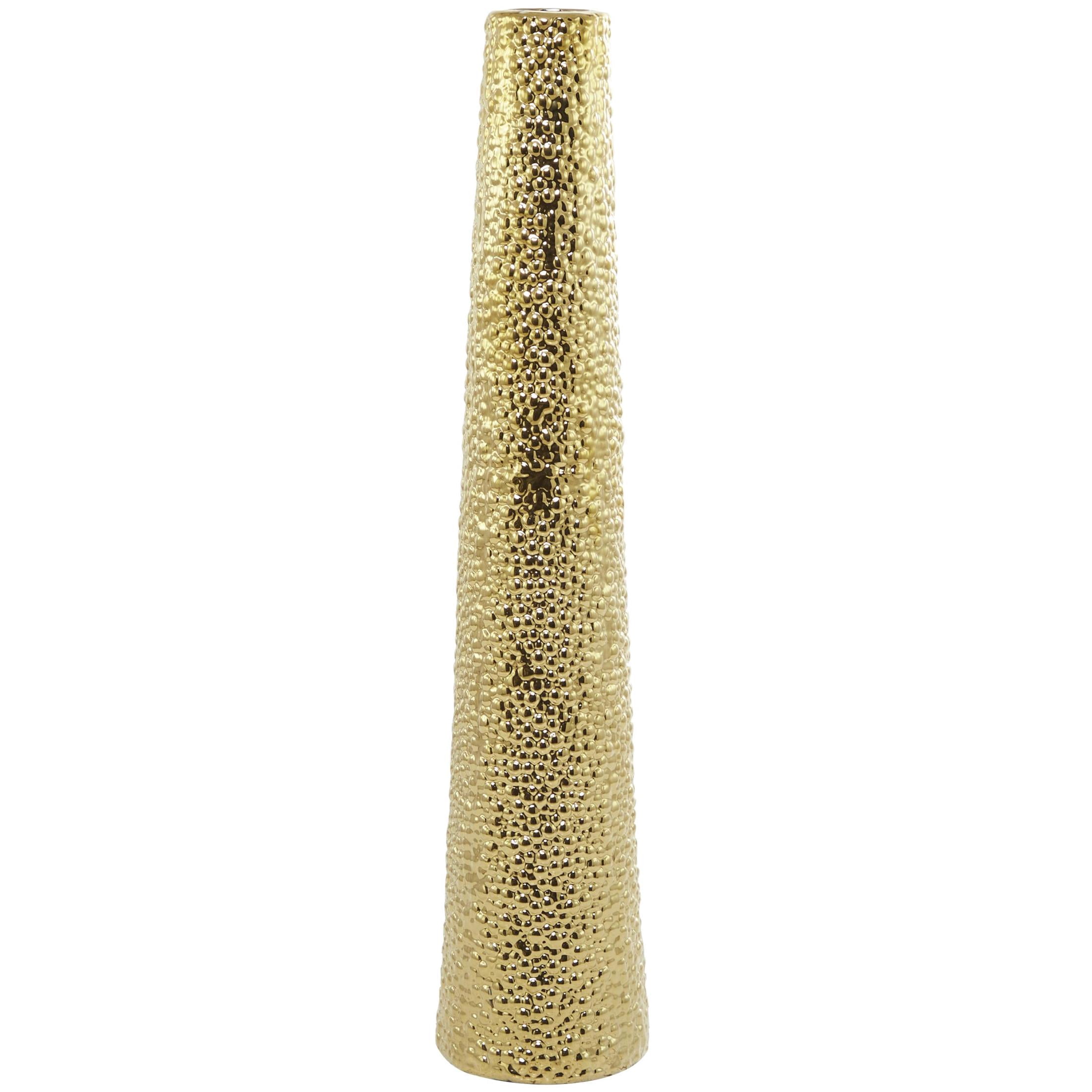 DecMode 39" Tall Gold Ceramic Vase with Bubble Texture
