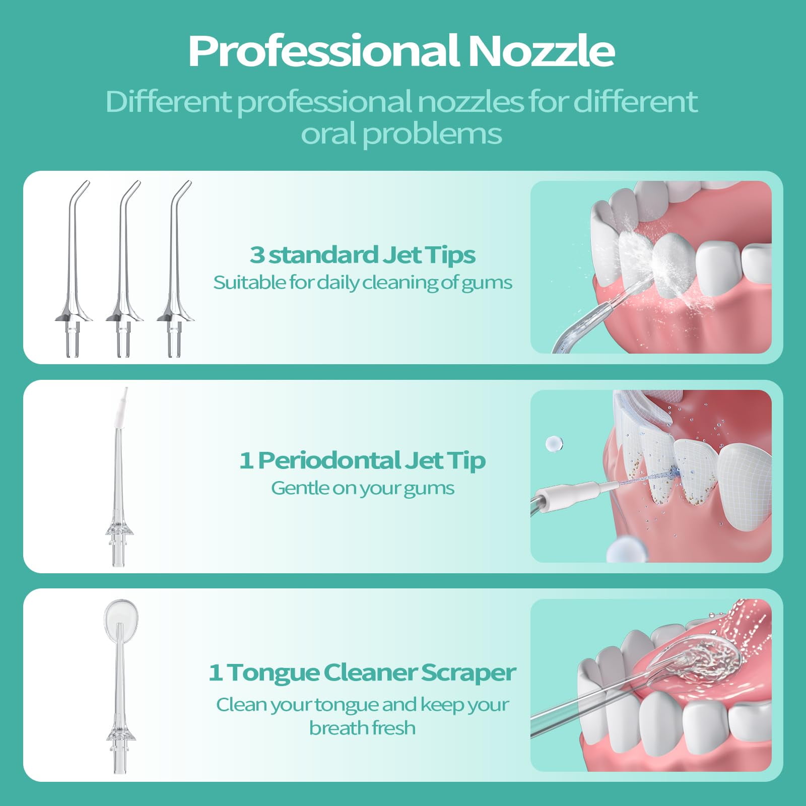 OasiSmile Water Flossers for Teeth Braces Care, Portable Cordless Travel Dental Floss 4 Modes 260ML Rechargeable Oral Irrigator with 5 Jet Tips, Black
