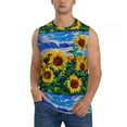 thumbnail image 2 of Goofa Landscape With Sunflowers Printed Men's Sleeveless T-Shirt - Athletic Gym Workout Tank Top for Men - Moisture-Wicking, UPF 30+ Quick-Dry Muscle Tee-Small, 2 of 8