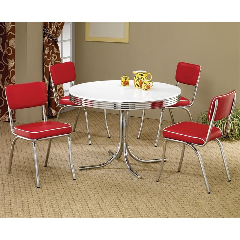 Coaster Cleveland 5 Piece Retro Round, Black Dining Table Red Chairs