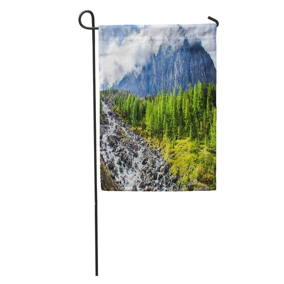 JSDART Green Clouds Mountain River Stream Landscape Edge Flower Fog Forest Garden Flag Decorative Flag House Banner 12x18 inch