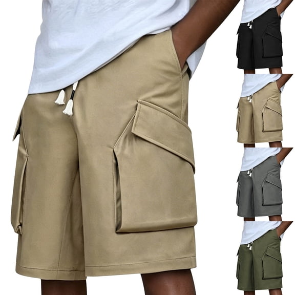 Men Baggy Cargo Shorts Knee Length Bermuda Casual Sports Wide Leg Short Pants with Muti Big Pockets Size XS-2XL Khaki