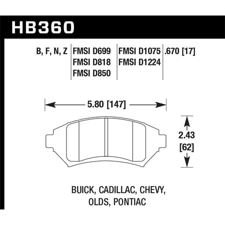 - Hawk Buick/ Cadillac/ Chevy/ Olds/ Pontiac Front Performance Ceramic Street Brake Pads