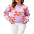 thumbnail image 3 of Ladies‘ Loose Knit Pullovers with Long Sleeves and Drop Shoulders in Floral Design, 3 of 9
