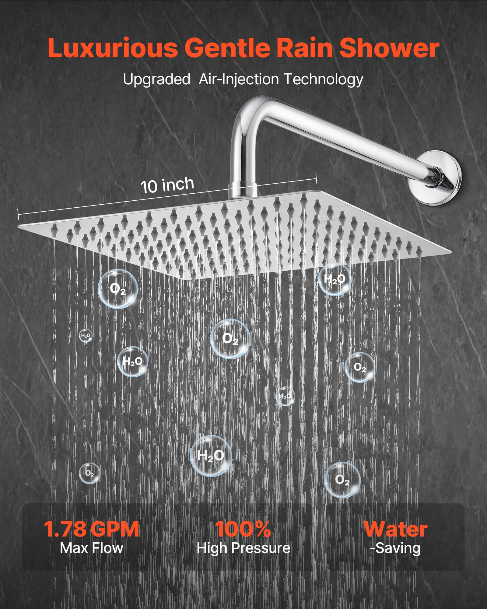 VEVOR Shower Faucet Set, Rainfall Bathroom Shower System with 10-Inch Square Rain Shower Head and Handheld Spray, Wall Mounted Bath Fixtures with Brass Valve and Trim Kit, Silver Chrome