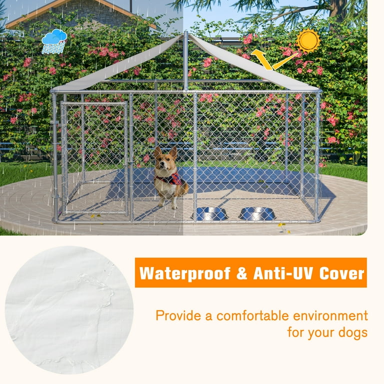 LZBEITEM 10'x10' Outdoor Dog Kennel, Galvanized Metal Frame