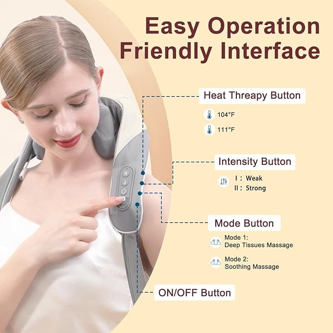 Neck Massager with Heat, Electric Neck Shoulder Massager Cordless Shiatsu Massage Pillow for Pain Relief Deep Tissue, Portable Neck Massager with Heat Therapy, Buckle Basic Model