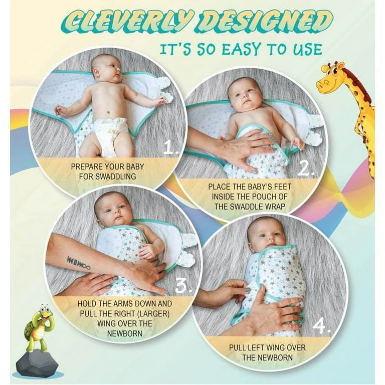 Baby Swaddle Blankets Wraps for Newborn Boy and Girl, 0-3 Months,  Small/medium, Aqua/Grey