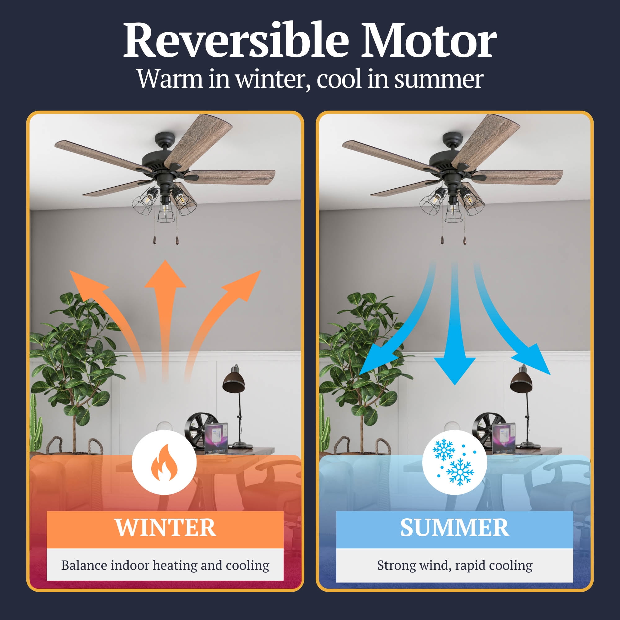 Prominence Home Inland Seas 52" Bronze Farmhouse Ceiling Fan with 5 Blades, 3 Arm Cage Light Kit, Pull Chains & Reverse Airflow