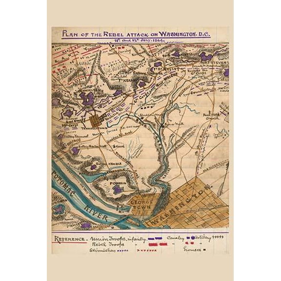 Washington D.C. Attacked by Confederates- Fine Art Canvas Print (20" x 30")