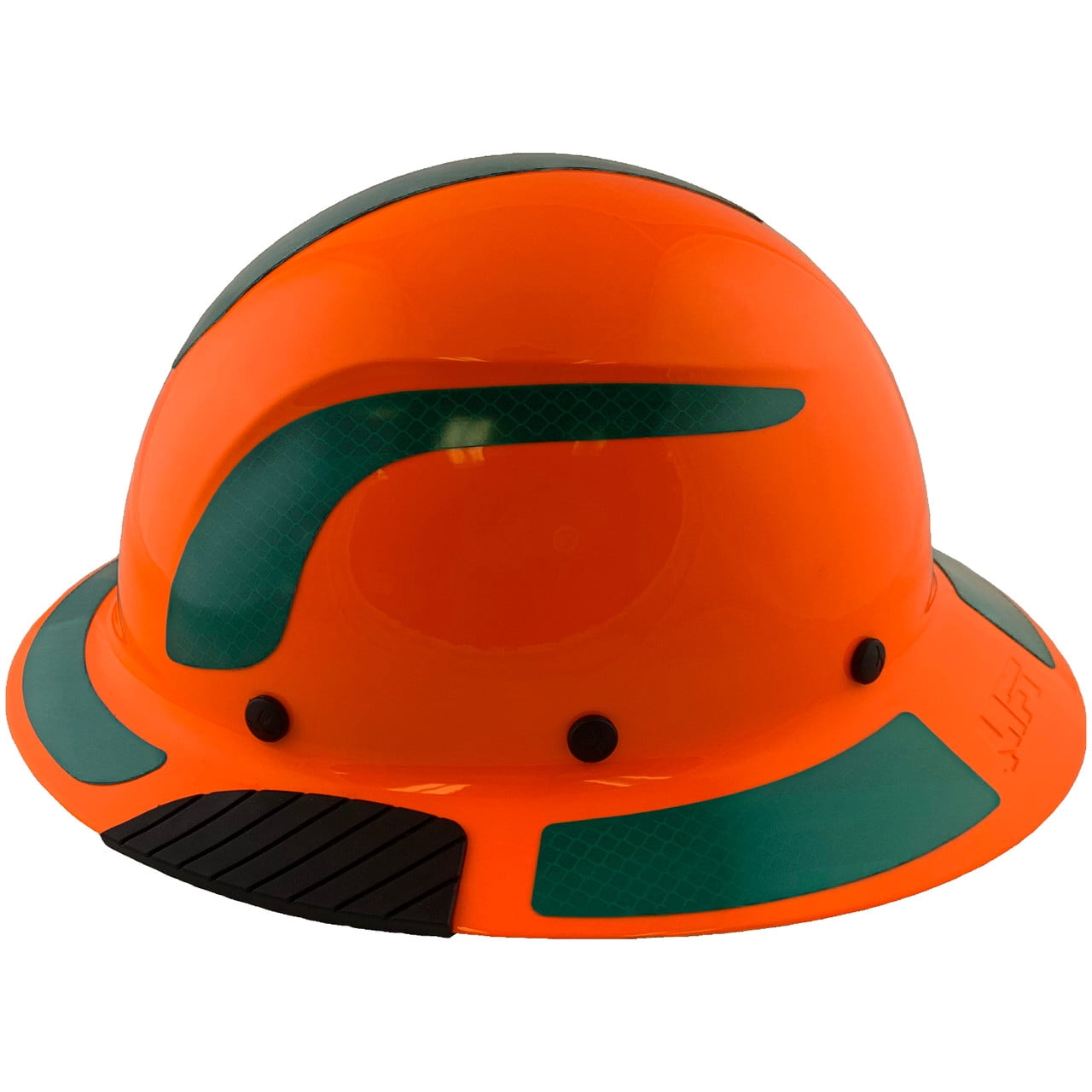 DAX Fiberglass Composite Hard Hat - Full Brim High-Viz Orange with Reflective Green Decal Kit Applied