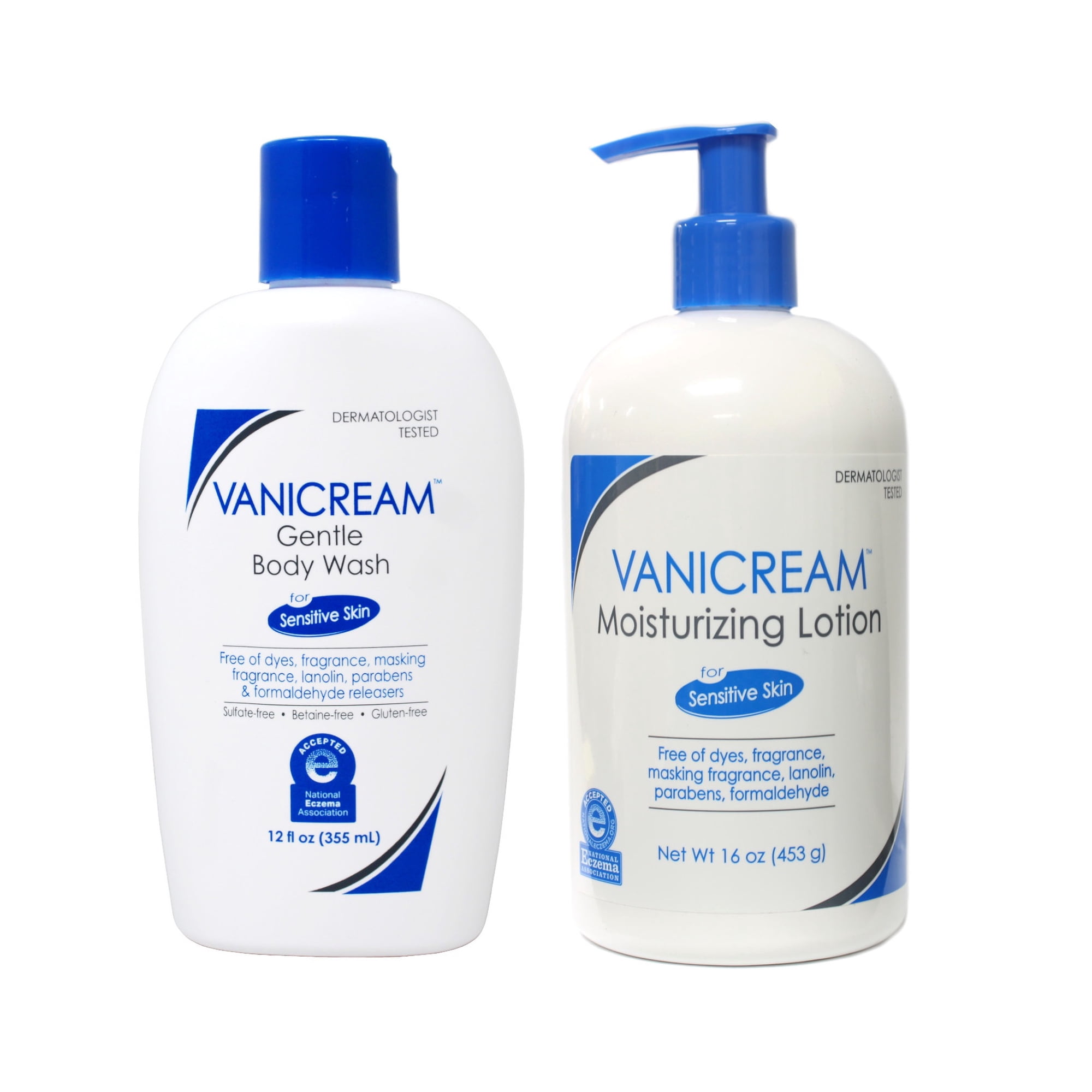 Vanicream Gentle Body Wash for Sensitive Skin, 12 Oz & Moisturizing Lotion with Pump, 16 Oz
