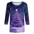 thumbnail image 5 of 3/4 Sleeve Womens Tops Plus Size Christmas Outfits Xmas Tree Printed Graphice Ttee Shirt Crew Neck Holiday Tshirts (5XL, Purple), 5 of 5