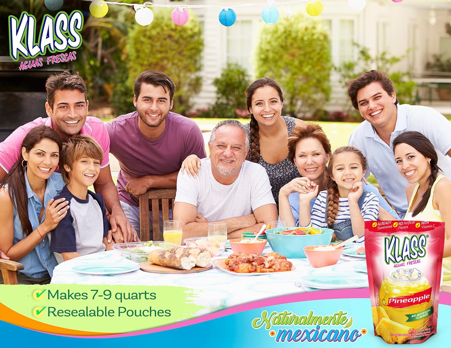(3 pack) Klass Aguas Frescas Pineapple, with Vitamin C, Multiserve, Powdered Drink Mix, 14.1oz