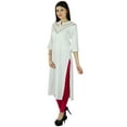 thumbnail image 2 of Bimba Womens 3/4 Sleeve Straight Kurti Casual Fancy Kurta Blouse White Tunic, 2 of 6
