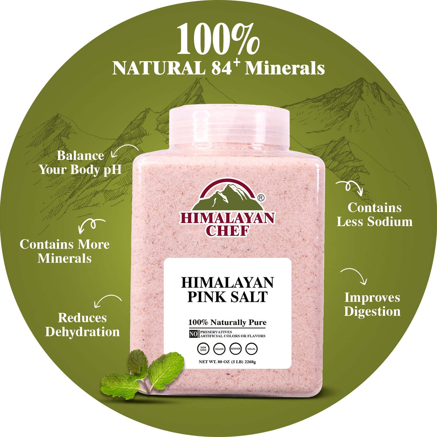 Himalayan Chef Pink Salt – Fine Grain, All Natural, 5 lbs, Pack of 2, No  Allergens