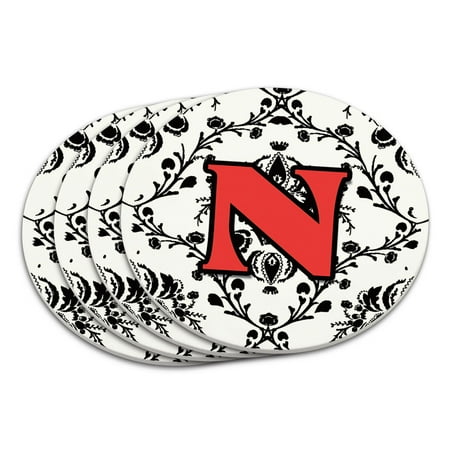 

Letter N Initial Damask Elegant Red Black Coaster Set