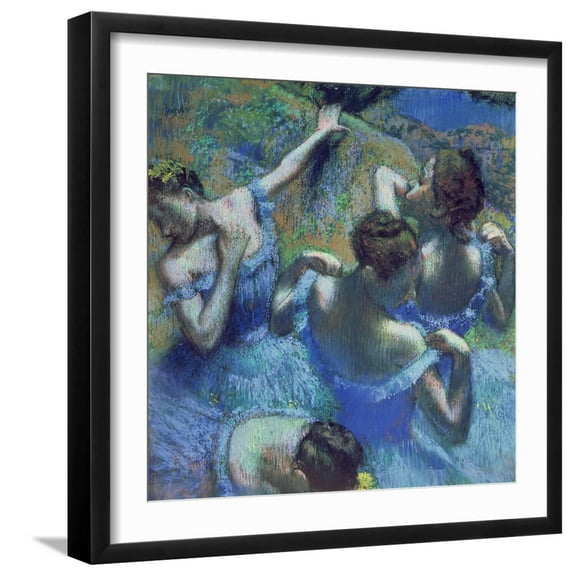 Art.com Blue Dancers, circa 1899 Giclee Print by Edgar Degas, Black Frame Wall Art, 21" x 21"