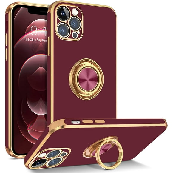 HTOOO Case for iPhone 12 Pro Max, Phone Case iPhone 12 Pro Max Cover with 360° Ring Loopy Magnetic Kickstand Flexible TPU Bumper Shockproof Women Girl iPhone 12 Pro Max Protective Cases, Wine Red
