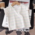 thumbnail image 6 of SGFCWSX Girls T Shirt Summer Ruffle Flutter Sleeve Crew Neck Rainbow Striped Ribbed Knit Casual Soft Kids Daily School Wear Tee Tops Blue Size 7/8, 6 of 8