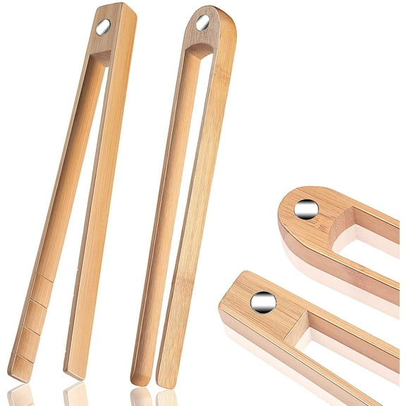 2 Pieces 8.7 Inch Wooden Toaster Tongs With Magnet Magnetic Bamboo Toaster Tongs Wood Toast Tongs Natural Bamboo Kitchen Utensil Accessories for Cooking Bagel Cake Muffin Bread
