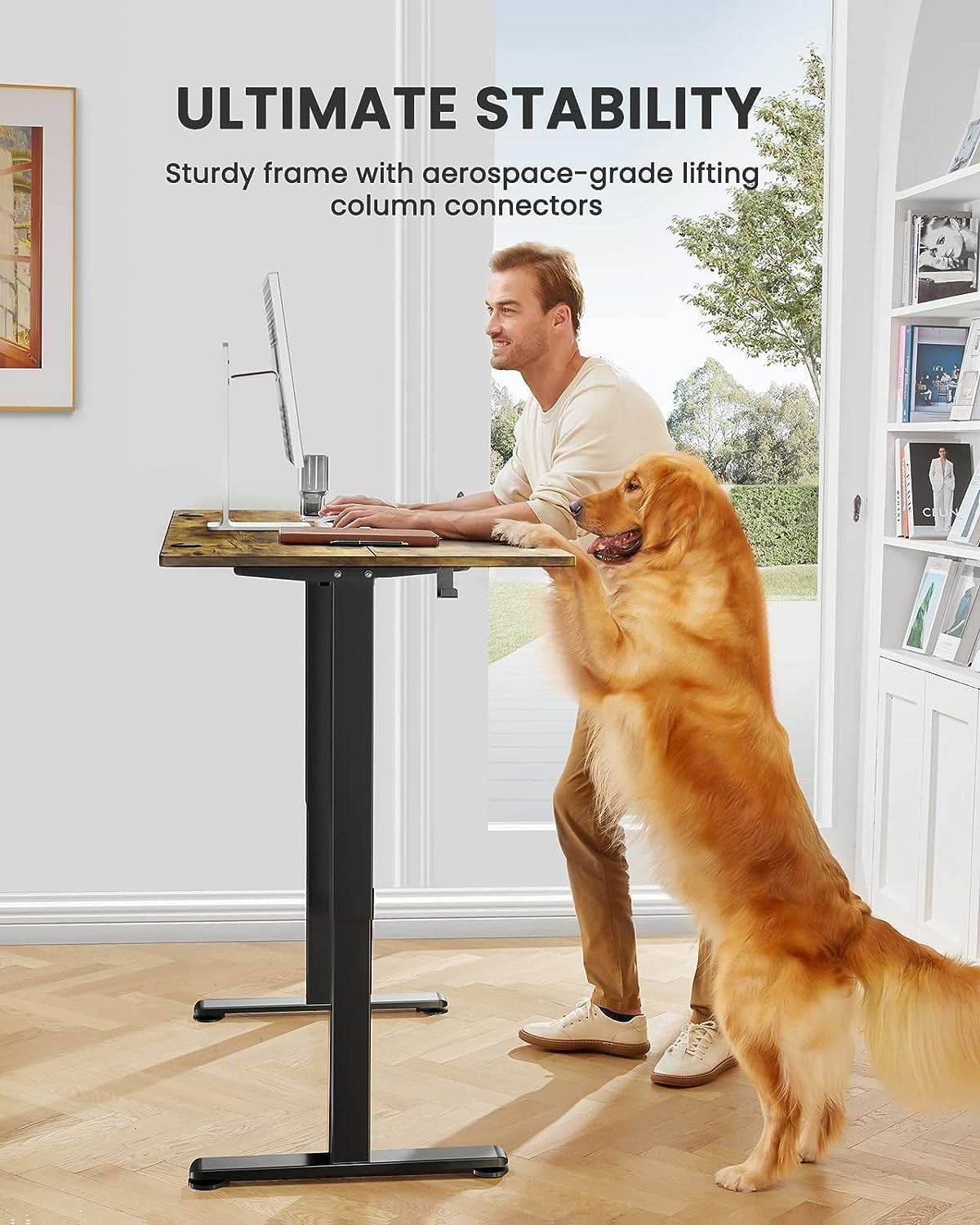 Kyspho Height Adjustable Electric Standing Desk, 55 x 28 Inches Sit Stand up Desk, Large Memory Computer Home Office Desk with Two-Piece Desktop (Vintage Brown)