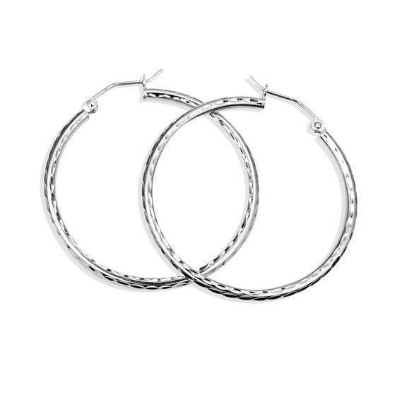 .925 Sterling Silver Diamond Cut Textured Tube Hoop Earrings (S/L) (Small)