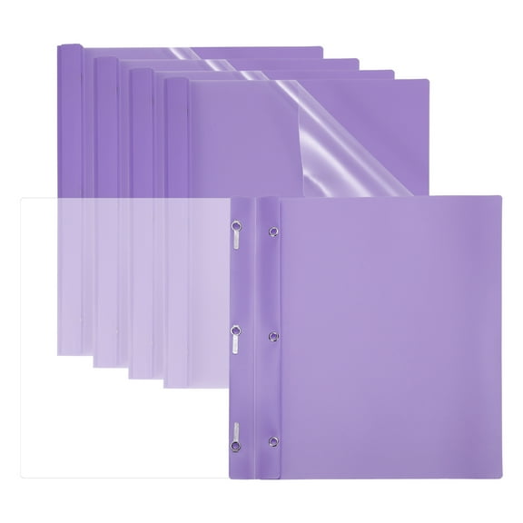 Plastic Report Covers with Prong, 5 Pcs 80 Sheet Capacity Clear Front Presentation Binders, Light Purple