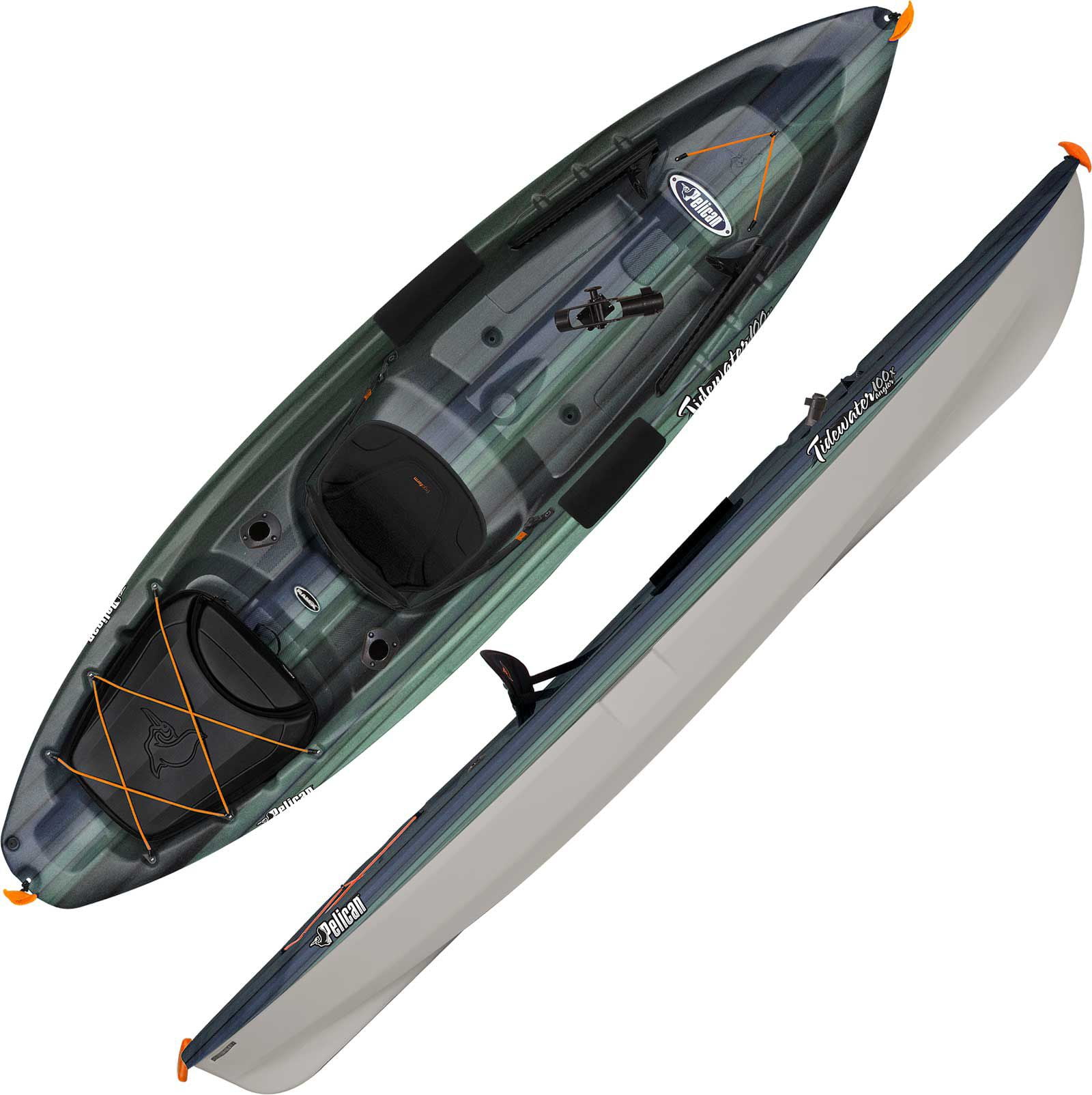 Pelican Tidewater 100X Angler Kayak Black Green Fade/Orange Walmart