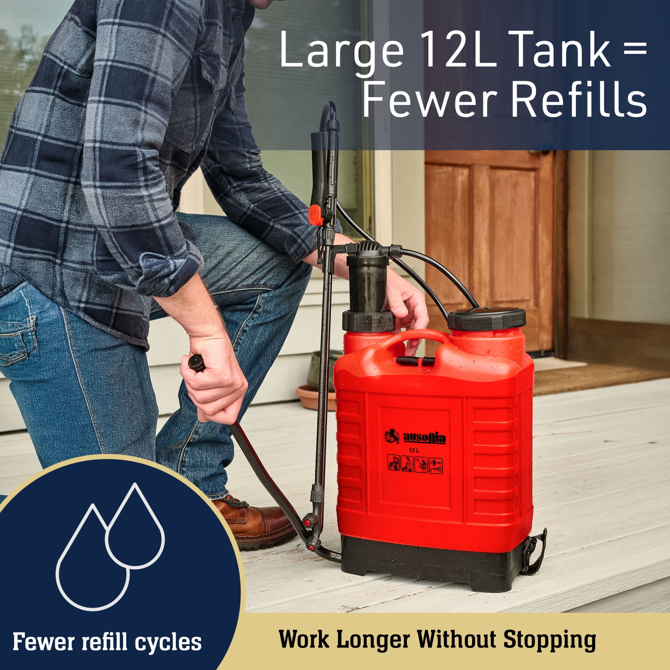 Kings County Tools 12L/3.17Gal Manual Pump Backpack Sprayer with 3 Spray Nozzles
