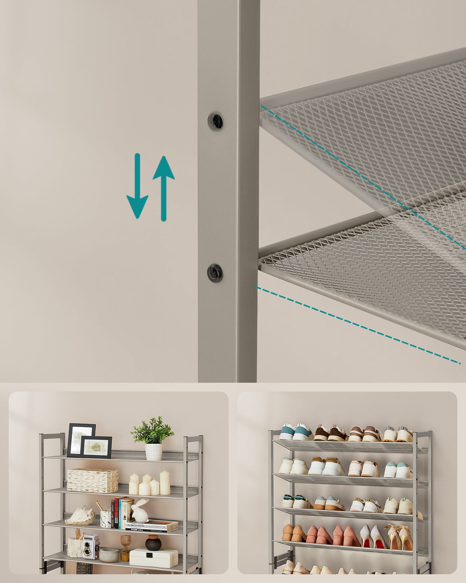 Set of 2 Metal Shoe Racks. 8 - Tier Shoe Organizers with 4 - Tier Stackable Shelves, Adjustable Flat or Angled. Holds 32 - 40 Pairs