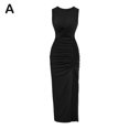 thumbnail image 1 of Crewneck Dress Bodycon Ankle Length Polyester Ruched Dress> R4N0, 1 of 9