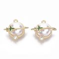 thumbnail image 1 of Brass Cubic Zirconia Charms Nickel Free with Enamel and ABS Plastic Imitation Pearl Planet and Plane Real 18K Gold Plated 13.5x14x7mm Hole: 1mm, 1 of 3