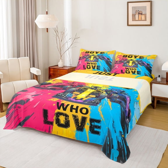 Feelyou Modern Automobile Twin Sheet Sets, Racing Car Sports Bedding, 3pcs