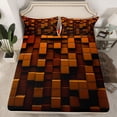 thumbnail image 2 of Feelyou Pixelated Blocks Miners Twin Sheet Sets, Brown Grid Patchwork Twin Fitted Sheet, Modern Video Gamepad Flat Sheet, Super Cozy Room Decor, 3 Pieces, 2 of 7