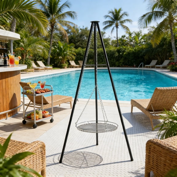 iCapeson Adjustable Campfire Tripod Grill with 18.9" Cooking Grate, Heavy Duty Steel Fire Pit Grill for Outdoor Camping, Backyard & Dutch Oven Cooking